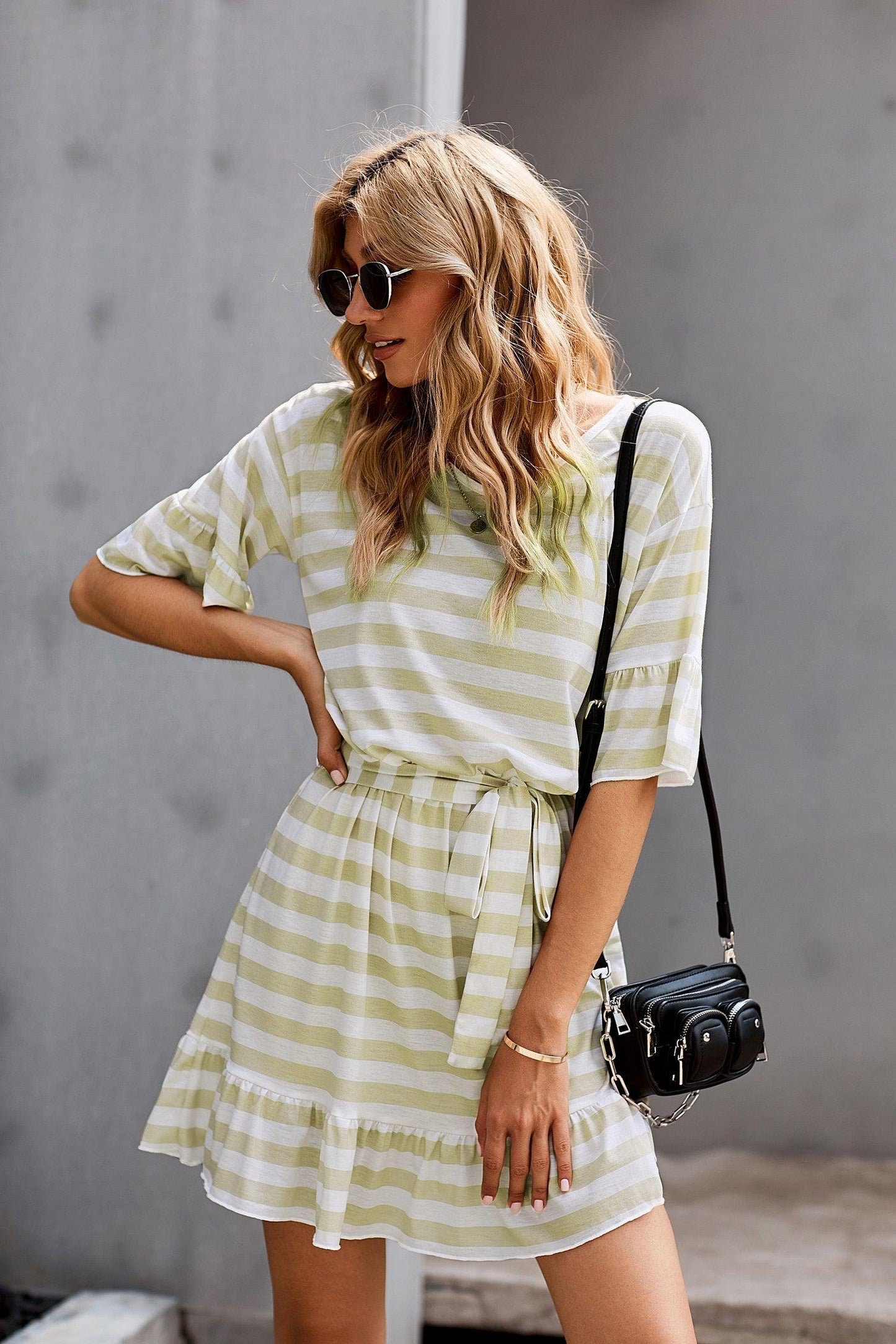 Stripes Ruffle Short Dress