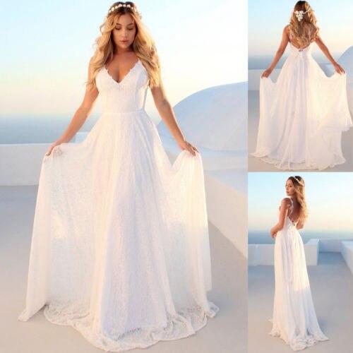 Backless Women Lace Formal Wedding Bridesmaid Long Party Ball Gown Dress