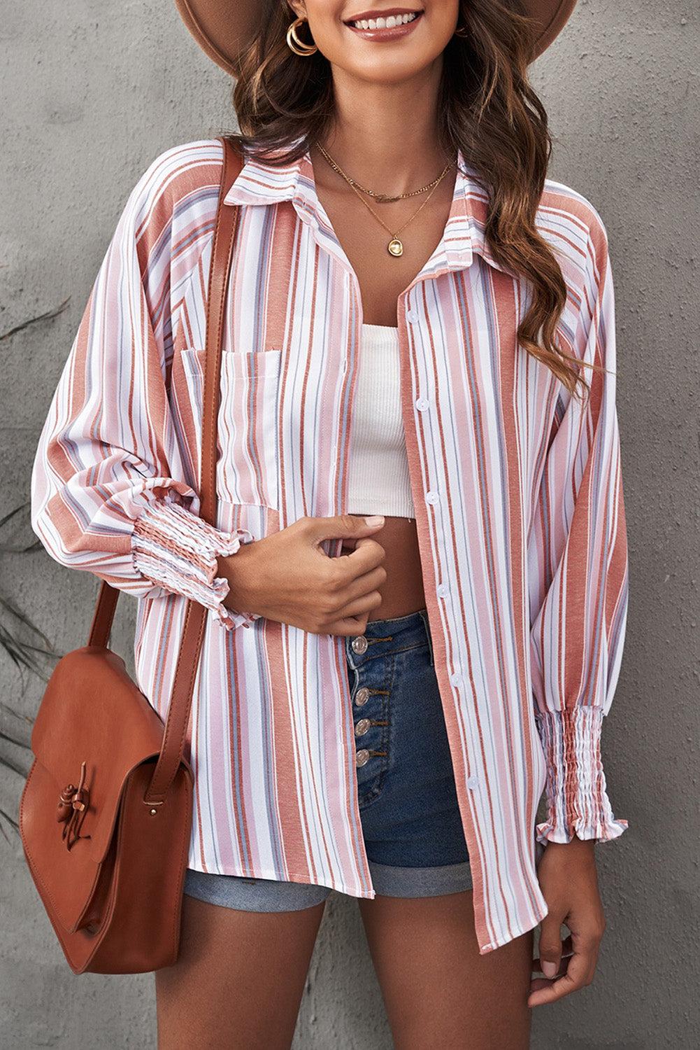 Pocketed Striped Button Shirt with Slits