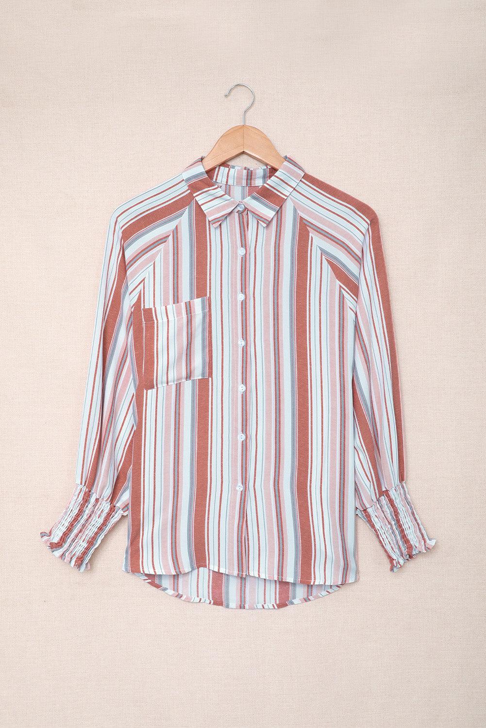 Pocketed Striped Button Shirt with Slits