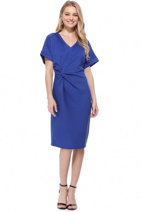 V Neck Cutout Inverted Pleat Bodycon Dress