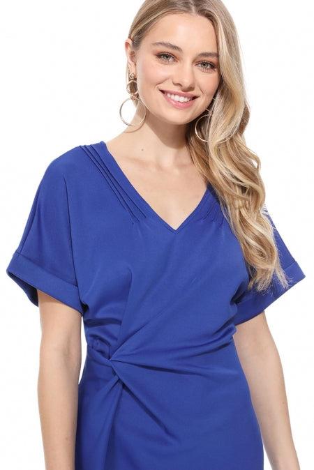 V Neck Cutout Inverted Pleat Bodycon Dress