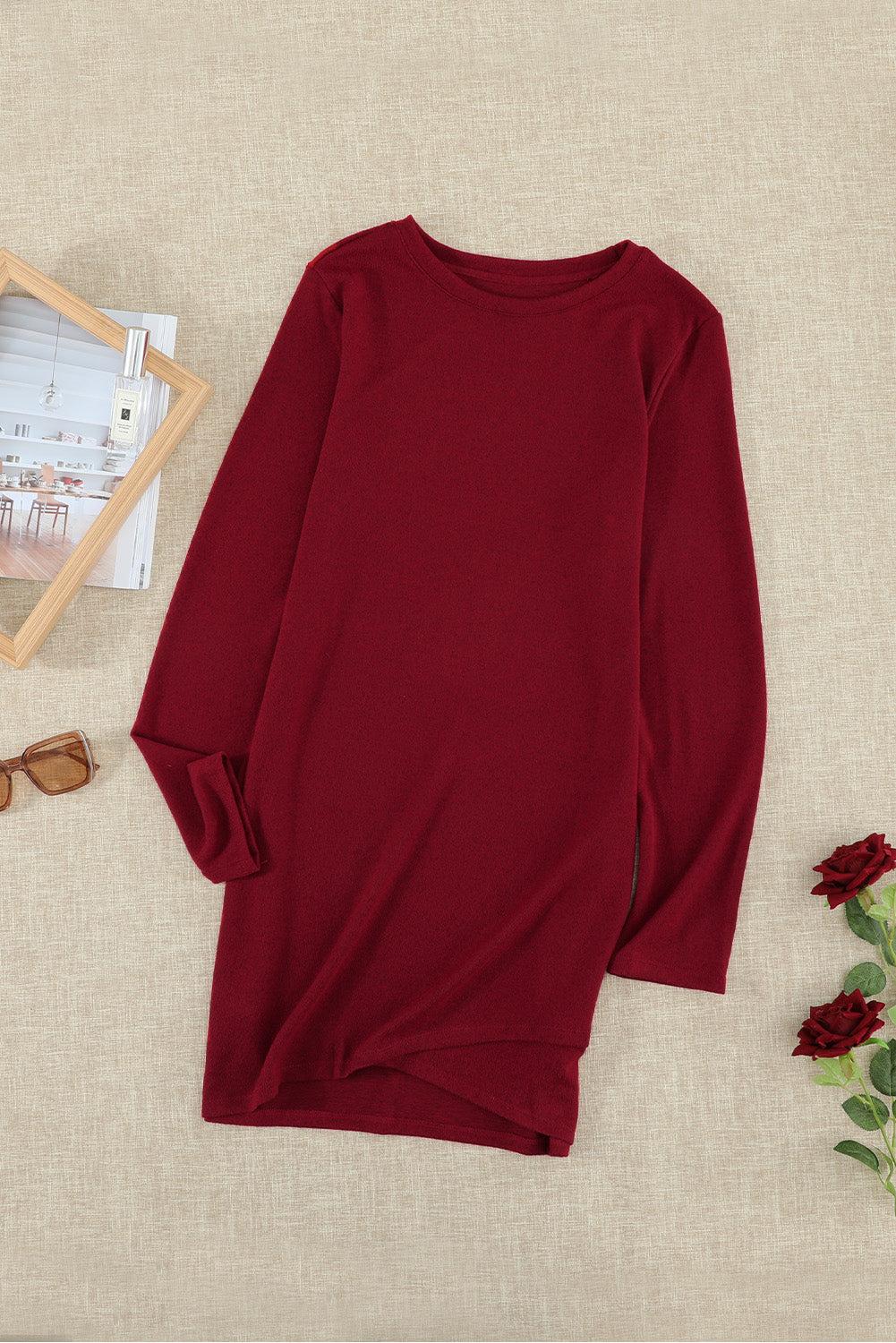 Long Sleeve Wrap Hem Mini Dress