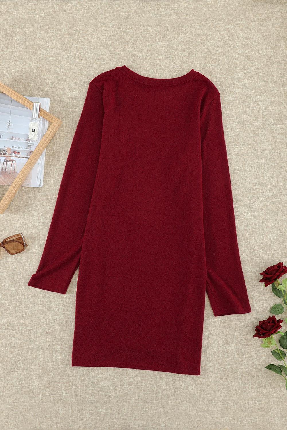 Long Sleeve Wrap Hem Mini Dress
