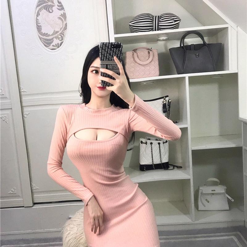 Wenfly Wonen  Dress O-Neck Hollow Out Long Sleeve Skinny A-line Mini Dresses Clothes Female Casual Elegance Ukraine