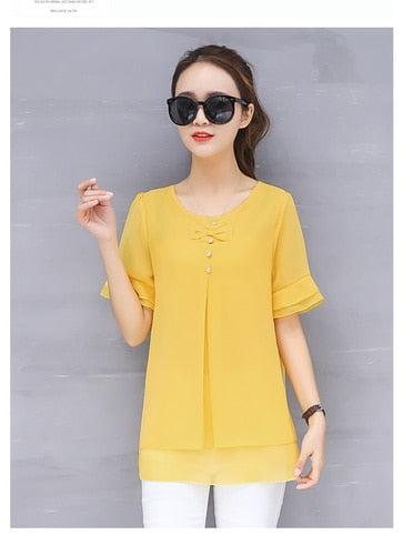 O-neck Short Sleeve Chiffon Blouse Top Female