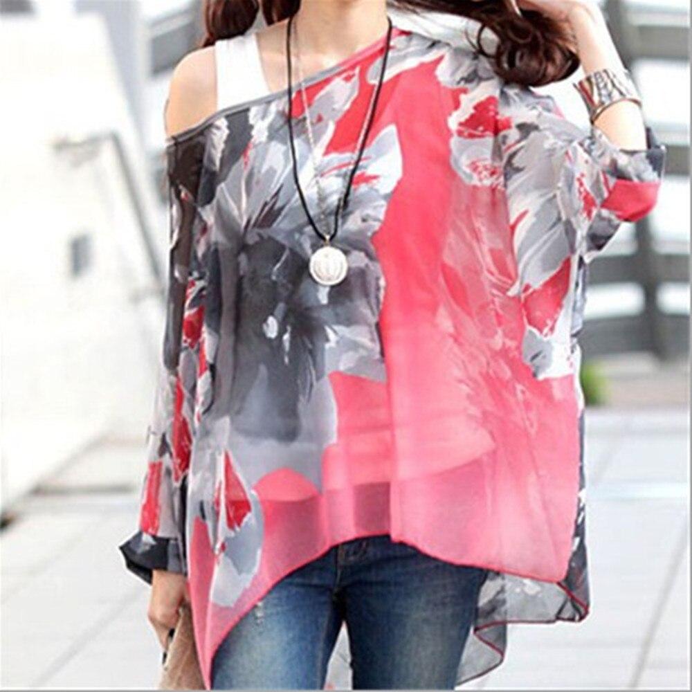 Batwing Sleeve Sheer Chiffon Bohemian Tee Oversized Blouse