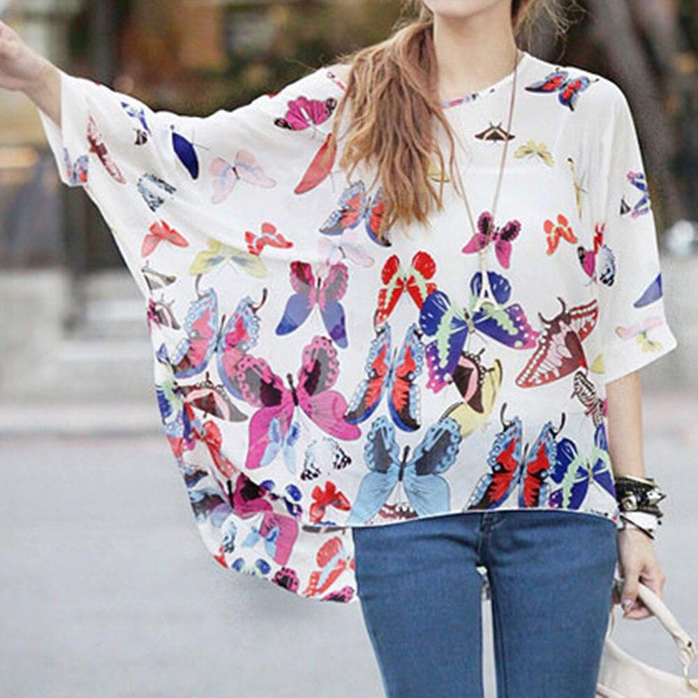 Batwing Sleeve Sheer Chiffon Bohemian Tee Oversized Blouse
