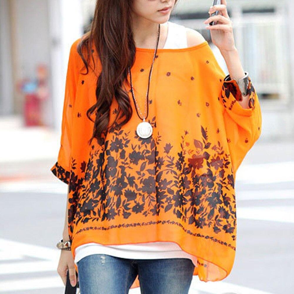 Batwing Sleeve Sheer Chiffon Bohemian Tee Oversized Blouse