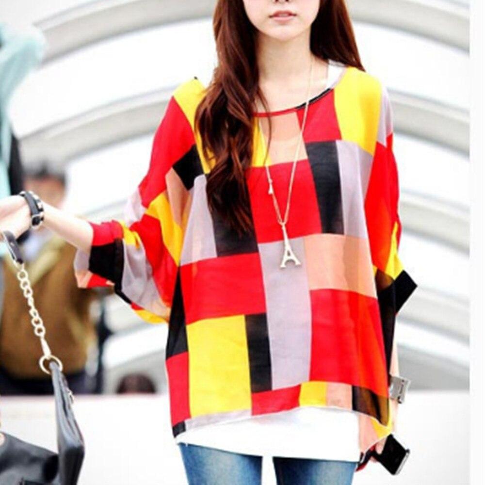 Batwing Sleeve Sheer Chiffon Bohemian Tee Oversized Blouse