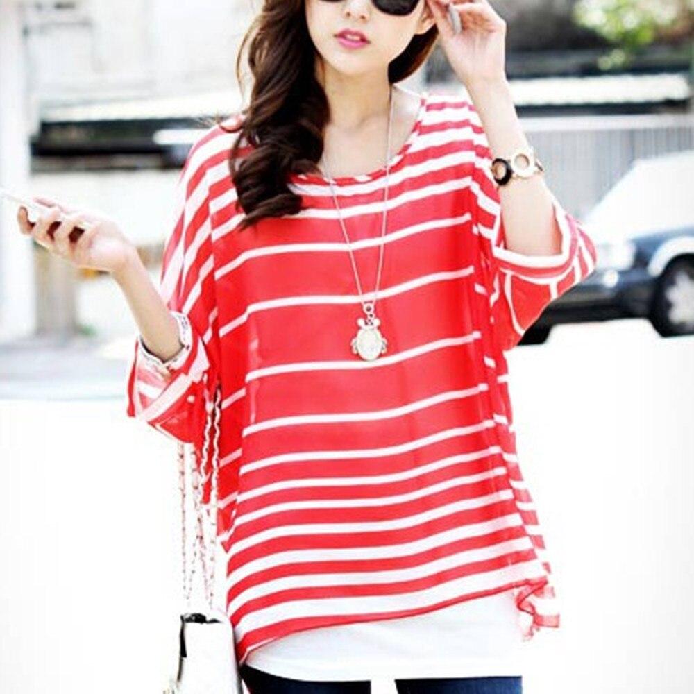 Batwing Sleeve Sheer Chiffon Bohemian Tee Oversized Blouse