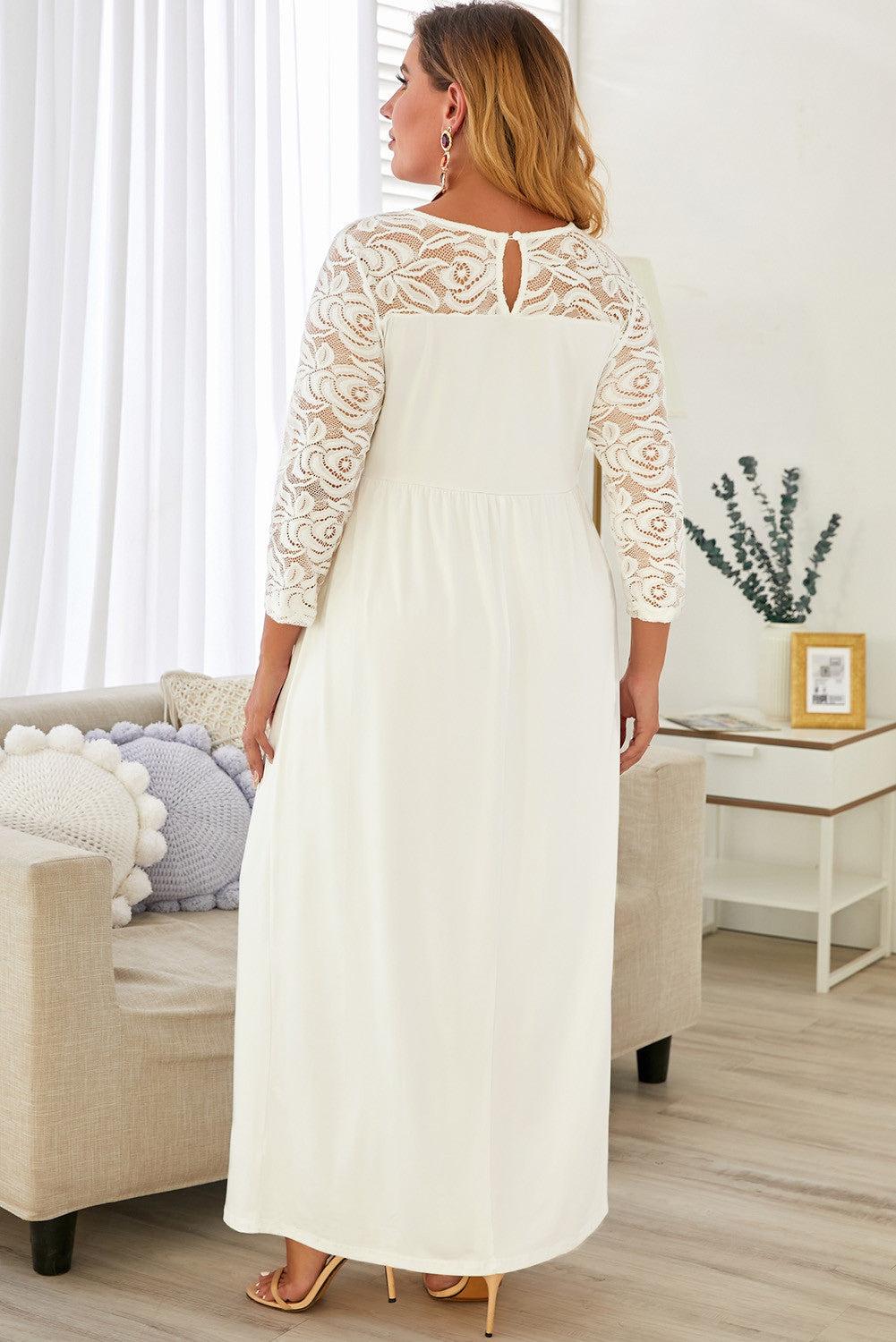 Plus Size 3/4 Lace Sleeve Yoke Maxi Dress