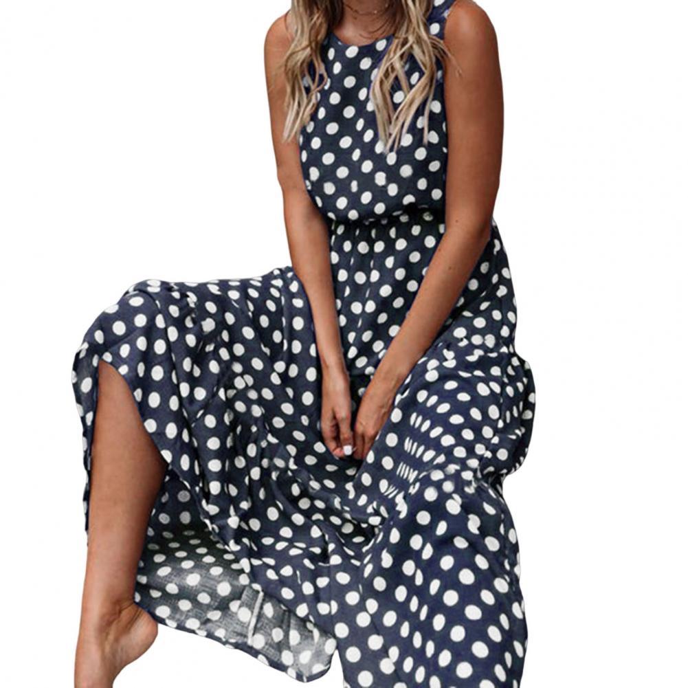 Summer Sleeveless Polka Dot Print Women Midi Dress Casual Dresses for women 2022 A-Line Boho Elegant Beach Long Dress Vestidos