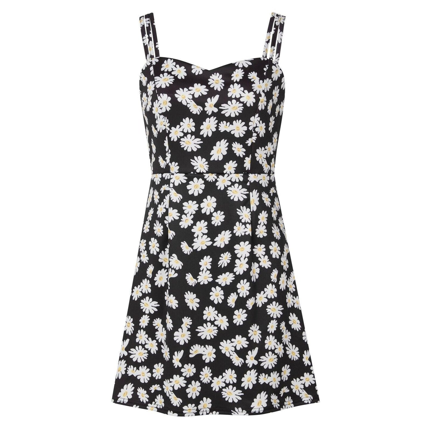 Puloru New Women Daisy Printed Suspender Short Dress Fashion Elegant Sling High Waist Mini A-line Dress Summer Party Clothes