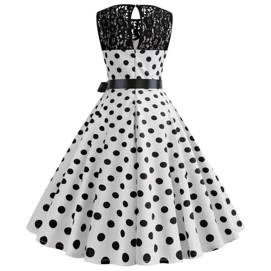 O-Neck Red Polka Dot Vintage Dress