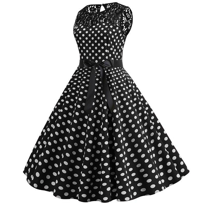 O-Neck Red Polka Dot Vintage Dress