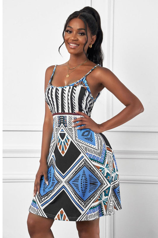 Spaghetti Straps Boho Mini Dress
