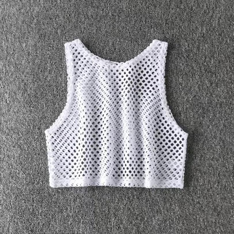 Black/Red Hollow Out Crop Top Mesh T-shirt