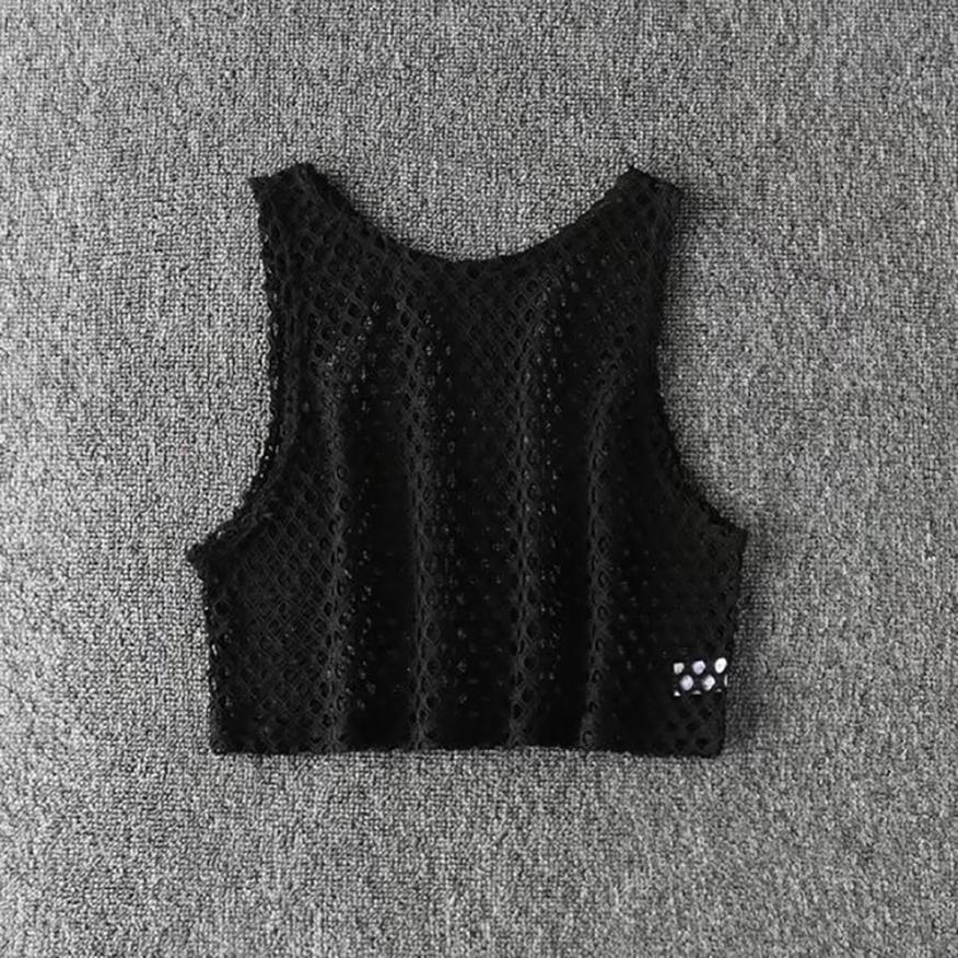 Black/Red Hollow Out Crop Top Mesh T-shirt