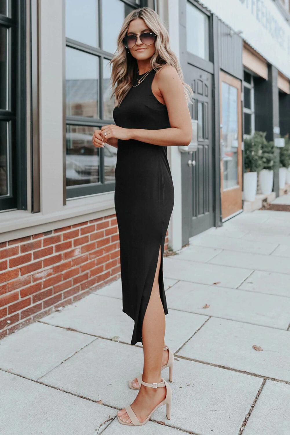 Side Slit Sleeveless Midi Dress