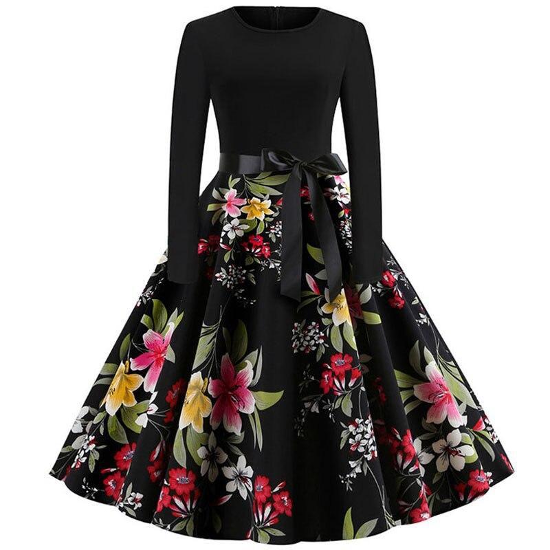 Plaid Print Vintage Long Sleeve Women Dress