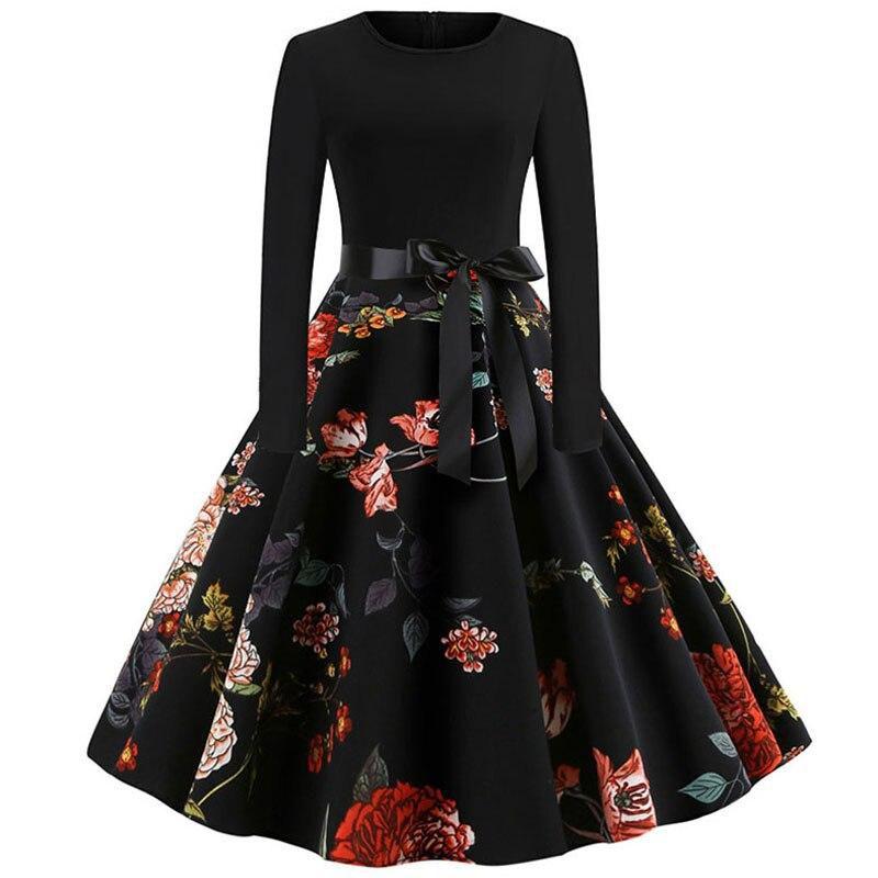 Plaid Print Vintage Long Sleeve Women Dress