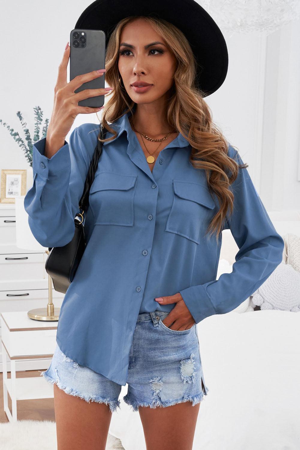 Turn-down Collar Pocketed Button Shirt