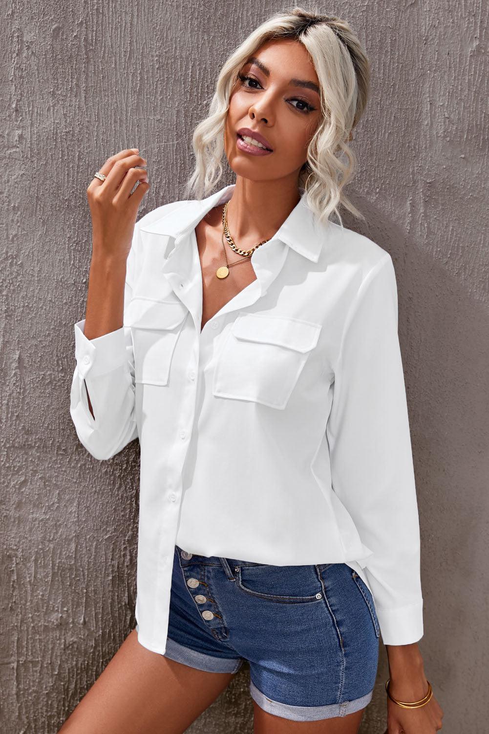 Turn-down Collar Pocketed Button Shirt