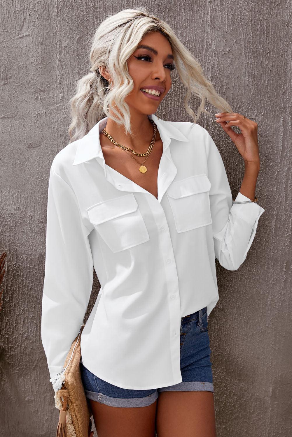 Turn-down Collar Pocketed Button Shirt