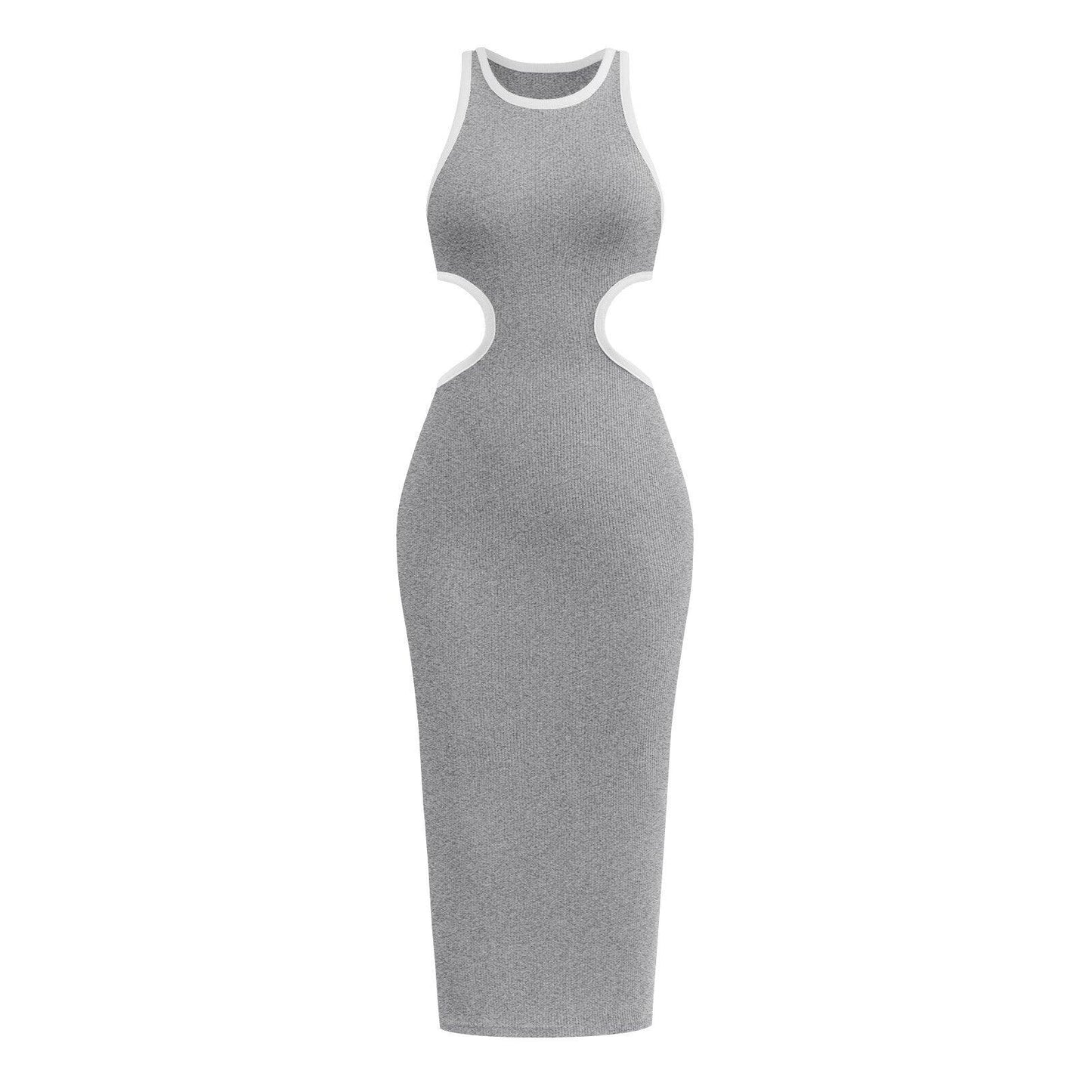 Knitted Ribbed Cut Out Long Tank Dresses Women Crewneck Backless Hollow Out Club Party Bodycon Maxi Dress Y2K Streetwear