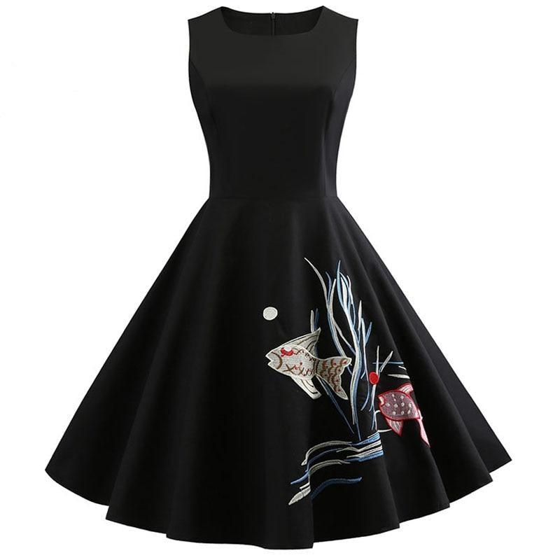 V Neck Sleeveless Elegant Vintage Cotton Party Dress