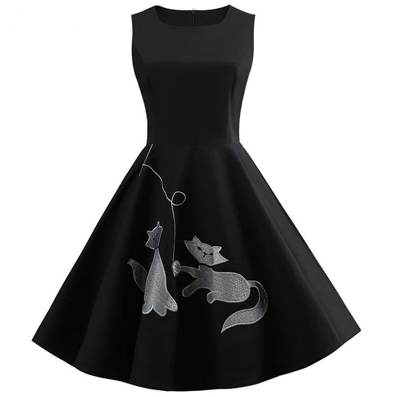 V Neck Sleeveless Elegant Vintage Cotton Party Dress