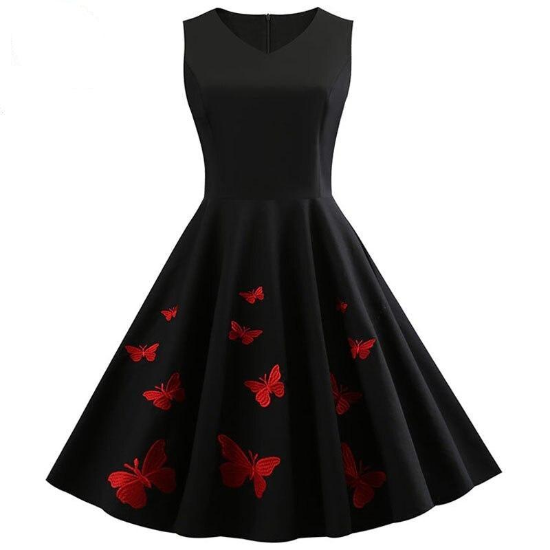 V Neck Sleeveless Elegant Vintage Cotton Party Dress