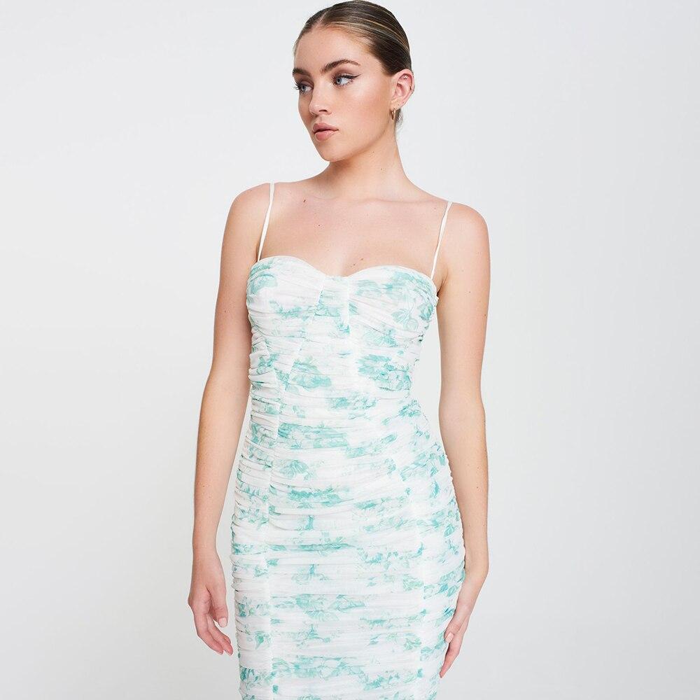 Women Close-fitting Slip Dress with Floralpattern, Light Green Floral Printed Pattern Sleeveless 1piece,Light Green