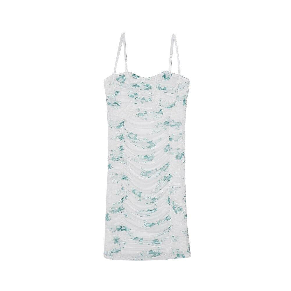 Women Close-fitting Slip Dress with Floralpattern, Light Green Floral Printed Pattern Sleeveless 1piece,Light Green