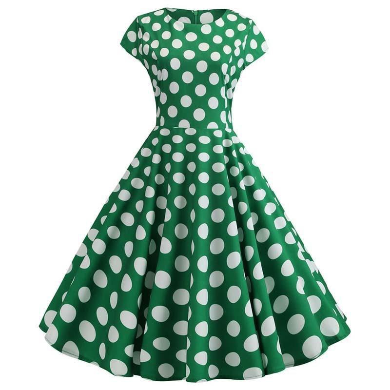 Short Sleeve Polka Dot Summer Dress Women White Elegant A-line Midi Party Dress