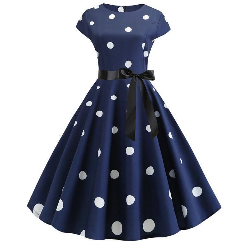 Short Sleeve Polka Dot Summer Dress Women White Elegant A-line Midi Party Dress