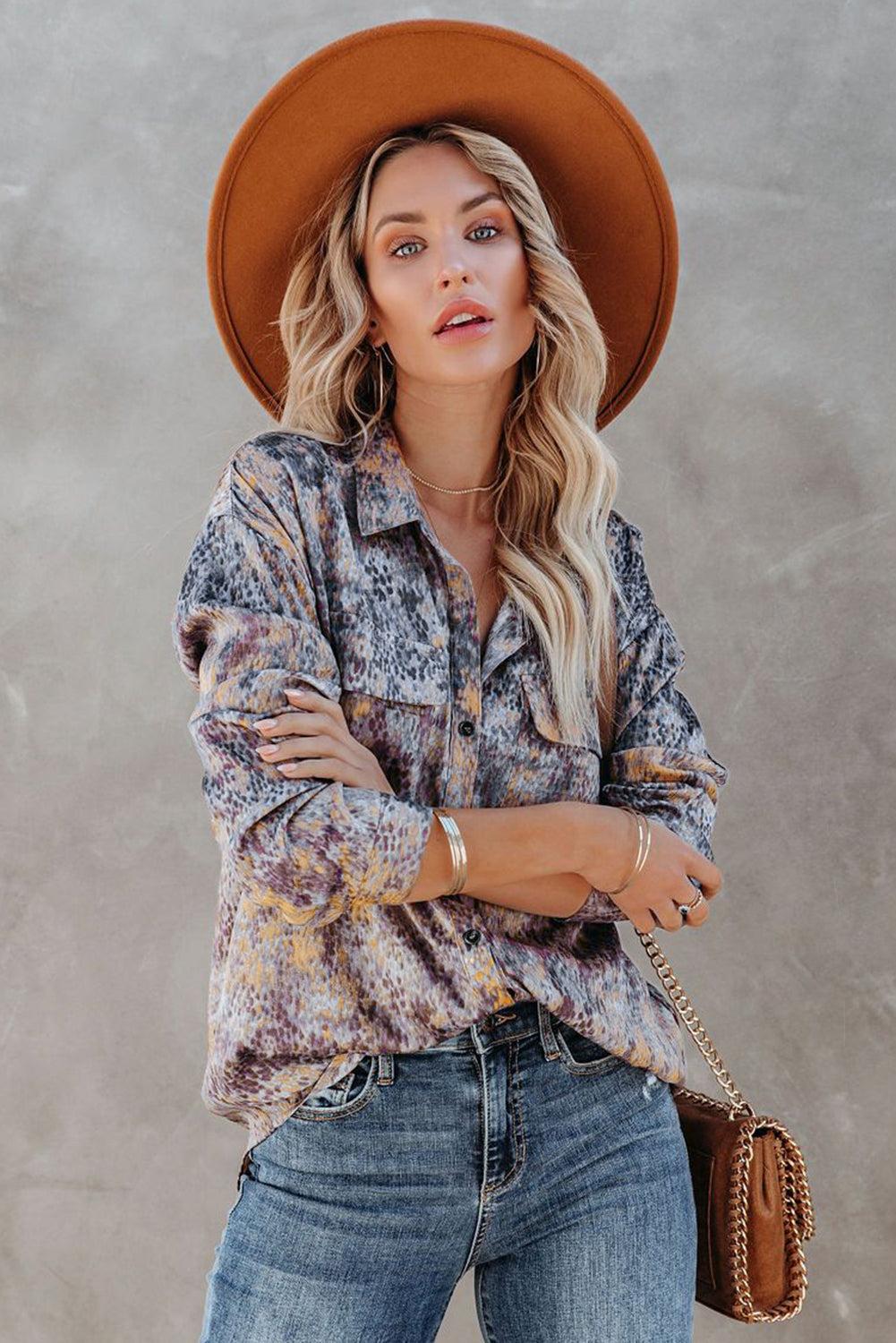 Printed Pocketed Buttons Long Sleeve Shirt