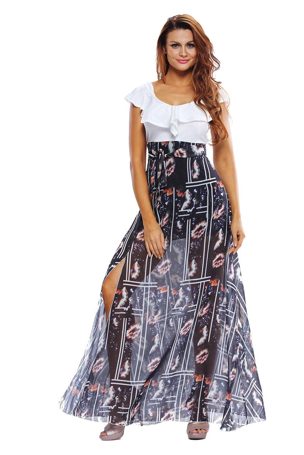 Sweetheart Ruffle Top Mix Match Maxi Dress