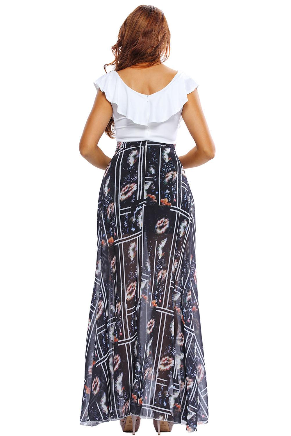 Sweetheart Ruffle Top Mix Match Maxi Dress