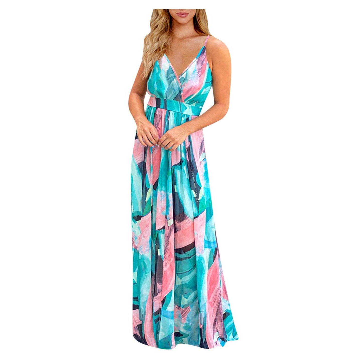 Women Casual Tropical Boho Floral Print  Backless Sundress Evening Party Beach Long Maxi Dresses Spaghetti Straps Dresses