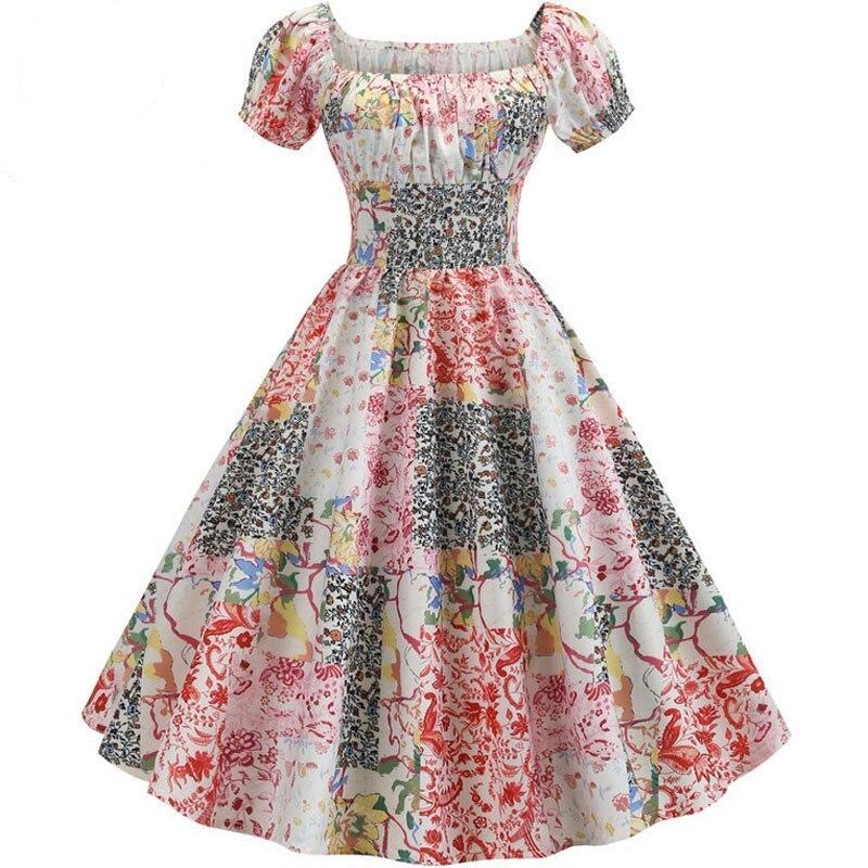 Floral Printed Puff Sleeve Elegant A-line Midi Party Dress