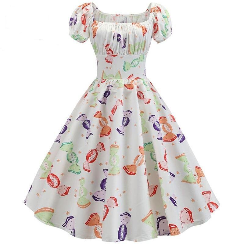 Floral Printed Puff Sleeve Elegant A-line Midi Party Dress