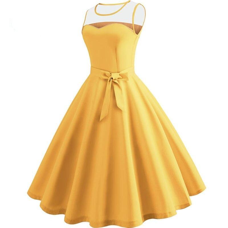 Red Yellow Blue Purple Rockabilly Tunic Lace Patchwork  Party Dress