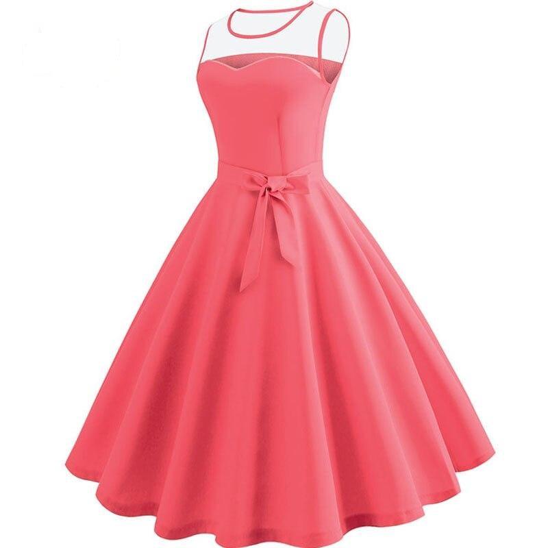 Red Yellow Blue Purple Rockabilly Tunic Lace Patchwork  Party Dress