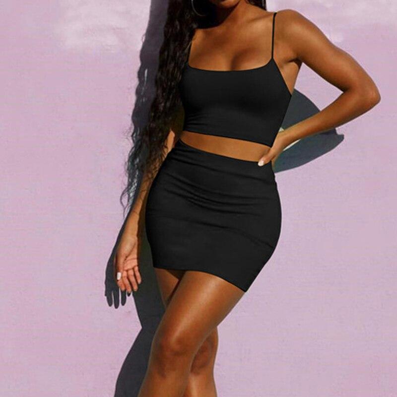 Neon Green Backless Dress Two Piece Set Club Outfit Streetwear Women Spaghetti Strap Crop Top   Mini Skirt  Summer Sets