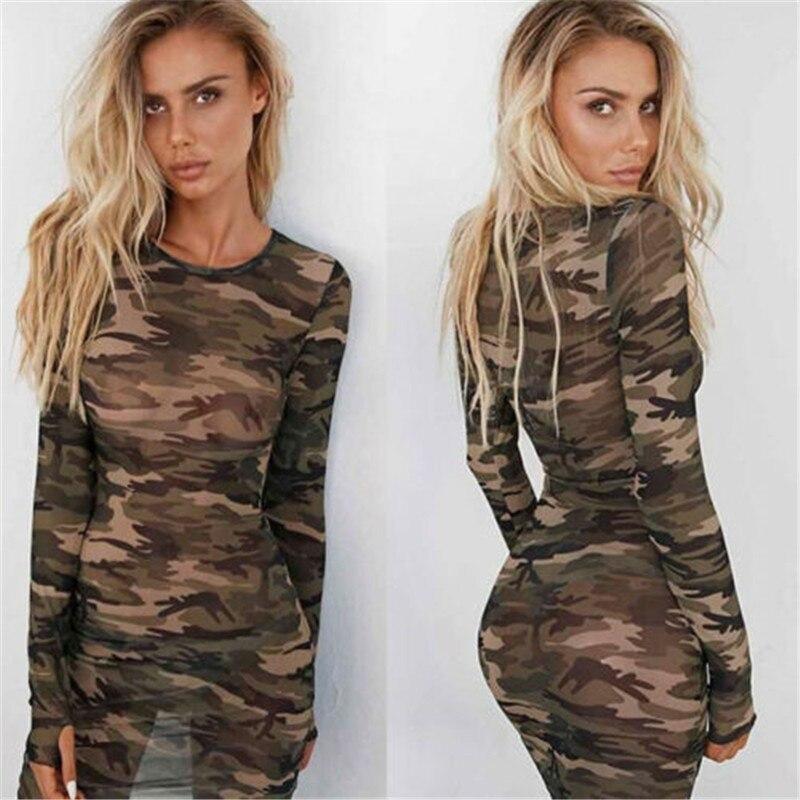 Women Casual Evening Party  Short Mini Dress Long Sleeve Bandage Bodycon See Through Dress