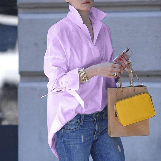 Long Sleeve Plain Print Blouse