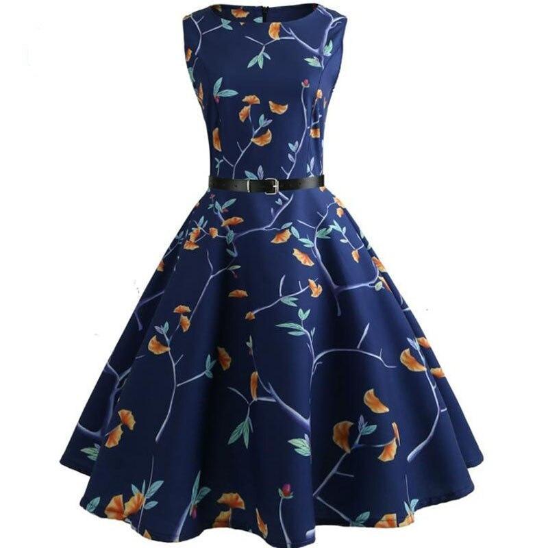 Sleeveless Floral Vintage Elegant Dresses Casual robe femme Party Midi Dress with Belt
