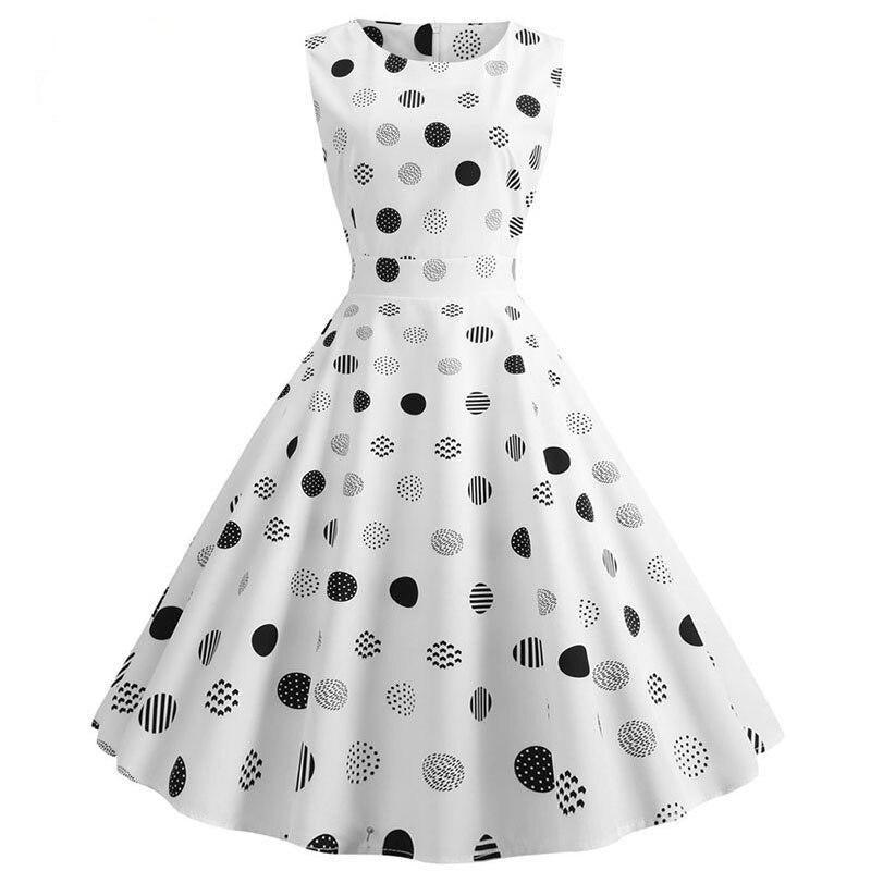 Wave Print Women Robe 50s 60s Rockabilly Swing Pinup Elegant Dot Party Dress